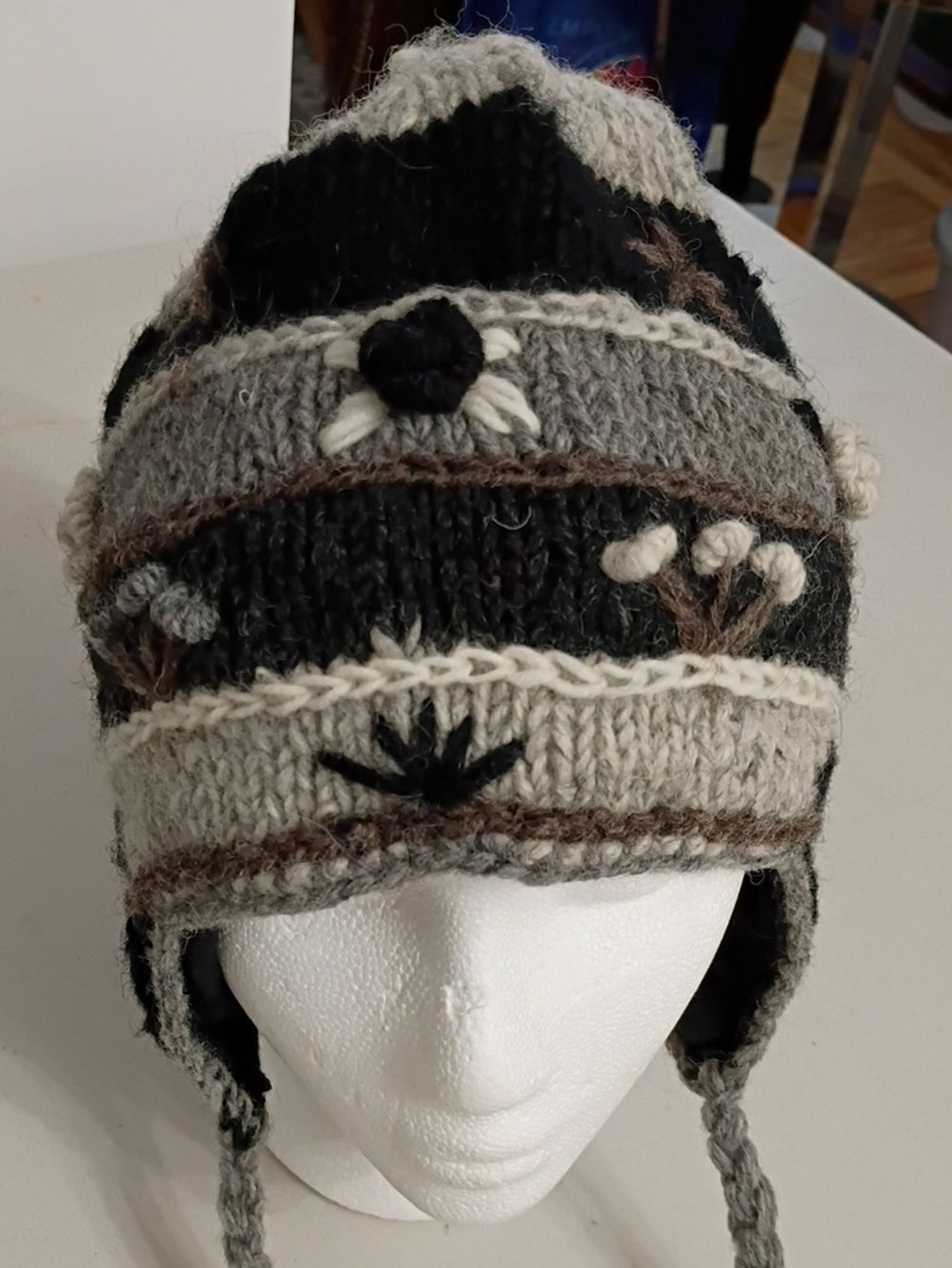 Kids Knit Earflap Hat in Gray & Black - Handcrafted Style